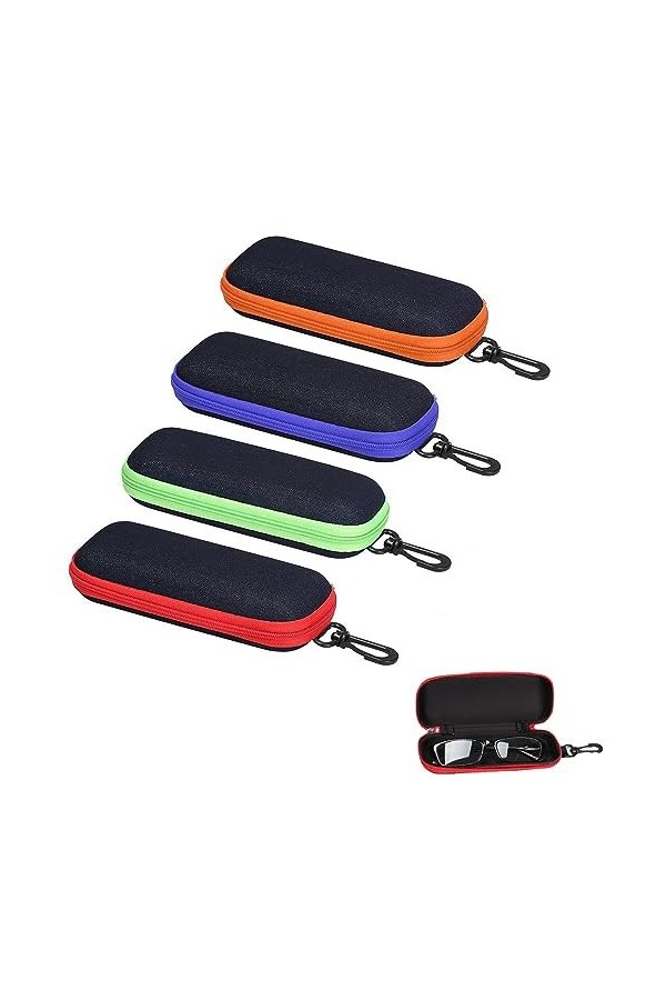 Xusxes 4 Pièces Étui à Lunettes De Voyage,Étui à Lunettes De Voyage à Glissière,Etui Lunettes Souple,Avec Mousqueton, Portabl