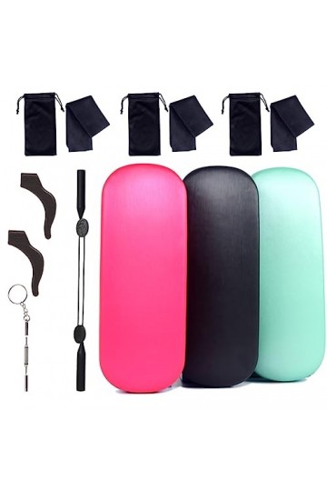 DIKLEY Lot de 3 étuis à lunettes neutres à rabat, étui à lunettes rigide, unisexe, avec fixations de protection pour lunettes