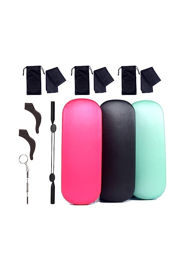 DIKLEY Lot de 3 étuis à lunettes neutres à rabat, étui à lunettes rigide, unisexe, avec fixations de protection pour lunettes
