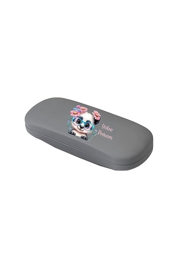 Taperso Etui gris lunettes panda fleur personnalise