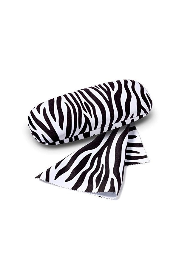 FEFI Set Etui à lunettes: Animal Print Zèbre - Hardcase - avec chiffon de nettoyage de lunettes
