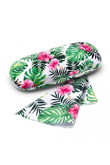 FEFI Set Etui à lunettes: Flower/Leaf - Hardcase - avec chiffon de nettoyage pour lunettes