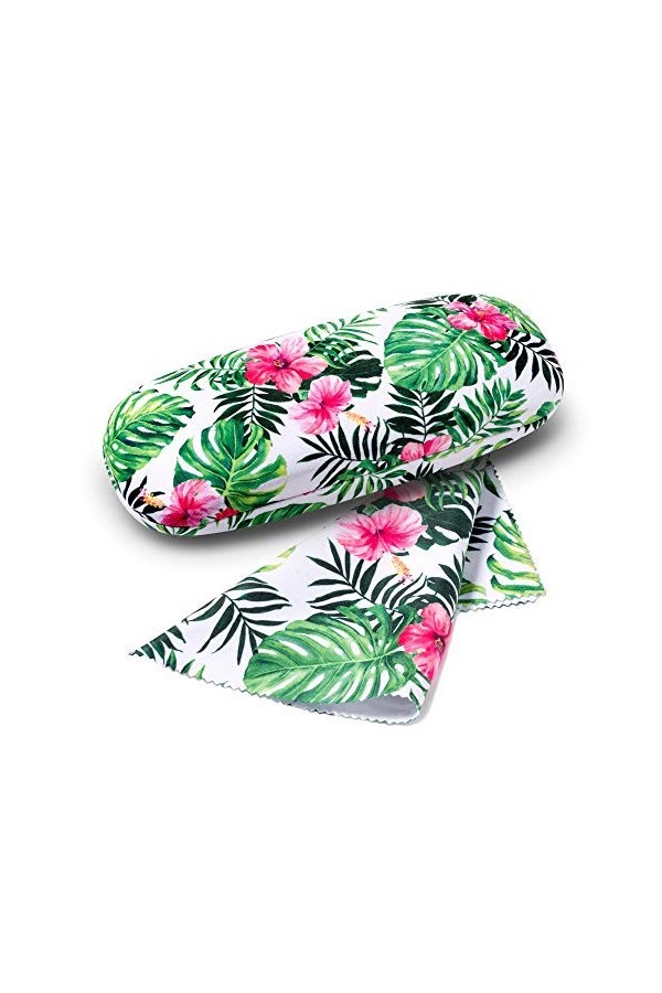 FEFI Set Etui à lunettes: Flower/Leaf - Hardcase - avec chiffon de nettoyage pour lunettes