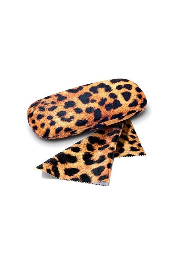 FEFI Set Etui à lunettes: Animal Print Léopard - Hardcase - avec chiffon de nettoyage de lunettes