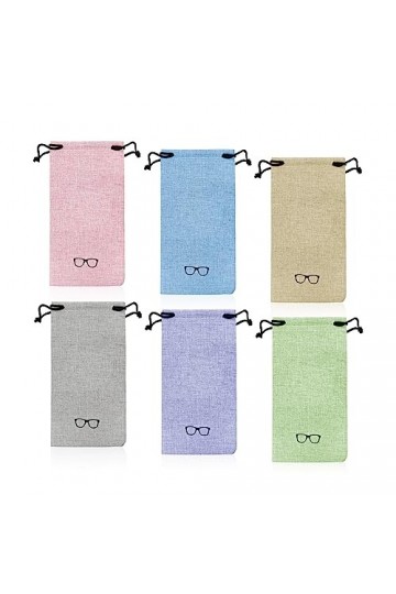 MultiValue Lot de 6 étuis à lunettes souples en lin avec cordon de serrage étanche et portable pour femme et homme, 6 couleur