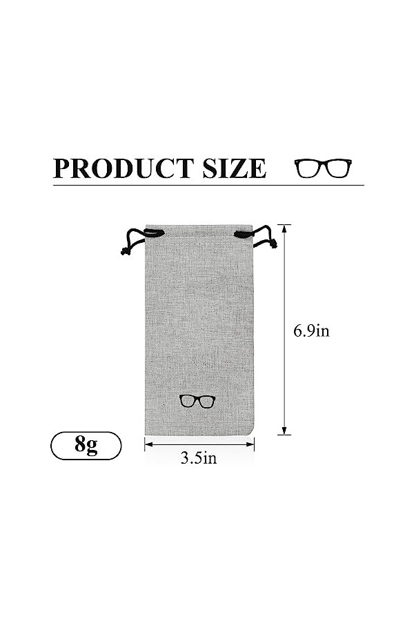 MultiValue Lot de 6 étuis à lunettes souples en lin avec cordon de serrage étanche et portable pour femme et homme, 6 couleur