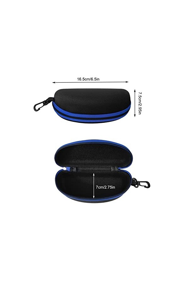YEESON Lot de 3 étuis à lunettes de soleil portables avec fermeture éclair et crochet pour homme et femme, Bleu + rouge + noi