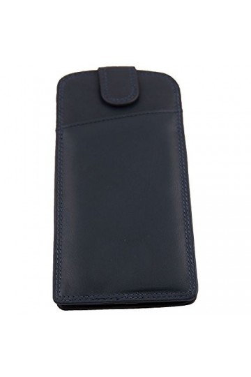 1051 Étui à lunettes en cuir souple véritable Bleu marine