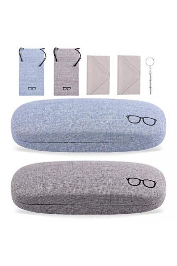 Vetoo Lot de 2 étuis à lunettes portables en lin pour rangement de lunettes de soleil, Bleu + gris., taille unique