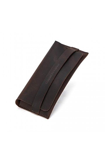 Contacts Étui de protection en cuir véritable pour lunettes de soleil - Pour homme et femme - Style vintage, Café noir, taill