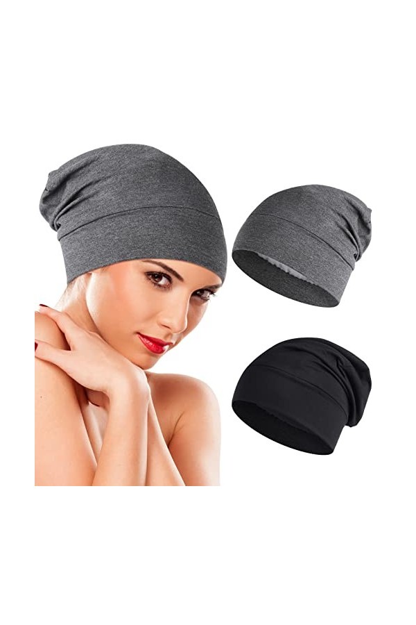 WLLHYF Lot de 2 bonnets de sommeil en soie doux avec doublure en satin réglable turban chapeau infirmière bonnet pour cheveux