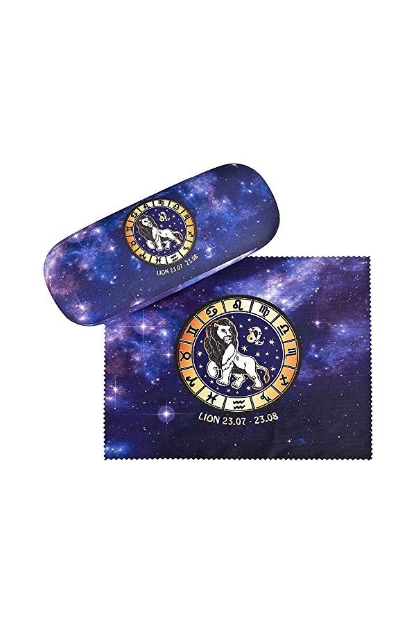 VON LILIENFELD Zodiaque Lion Étui Lunettes Boîte Robuste Cadeau Étui Lunettes de Soleil Chiffon de Nettoyage Leo