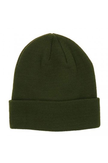 Bonnet Homme ou Femme Vert Kaki Uni - Bonnet Hiver Basic en Maille sans Pompon - 100% Acrylique - avec ou sans Revers - Modèl
