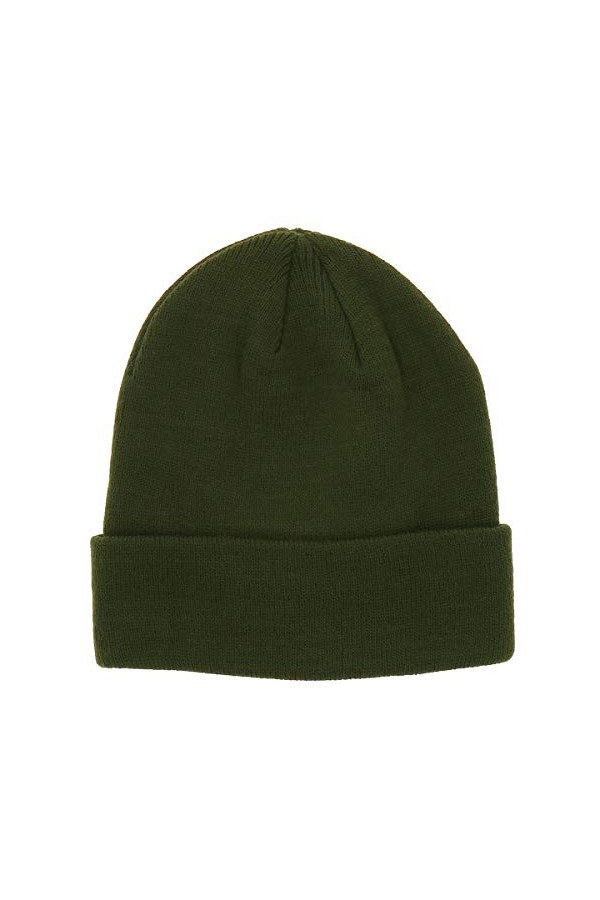 Bonnet Homme ou Femme Vert Kaki Uni - Bonnet Hiver Basic en Maille sans Pompon - 100% Acrylique - avec ou sans Revers - Modèl