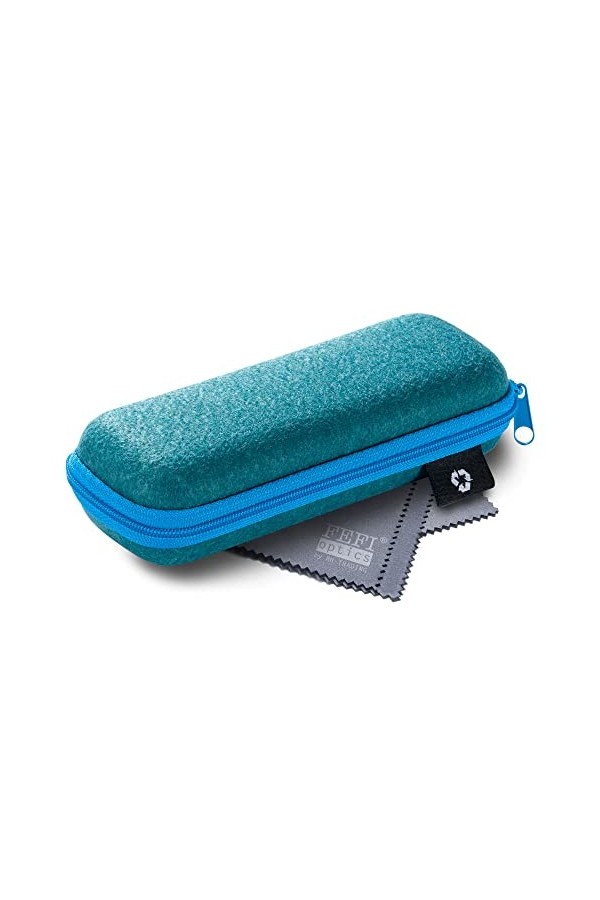 FEFI - Étui à lunettes zippé avec housse en feutre de bouteilles en PET recyclées, bleu, M