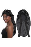 SENGTERM Bonnet en Satin Long Bonnet de Nuit Bande Élastique Douce Bonnet de Couchage Chouchous en Satin pour Long, Bouclés C