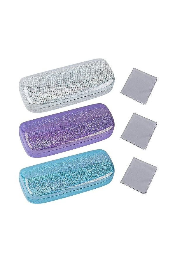aurorayer Lot de 3 étuis à lunettes à coque rigide avec 3 chiffons de nettoyage - Étui de protection pour homme et femme - En