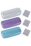 aurorayer Lot de 3 étuis à lunettes à coque rigide avec 3 chiffons de nettoyage - Étui de protection pour homme et femme - En