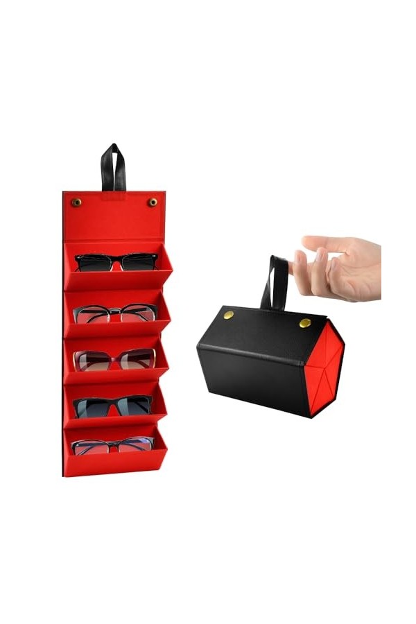 CAREDGO Boîte de Rangement pour Lunettes Organisateur Lunette de Soleil Voyage Portable Étui à Lunettes de Soleil à 5 Fentes 