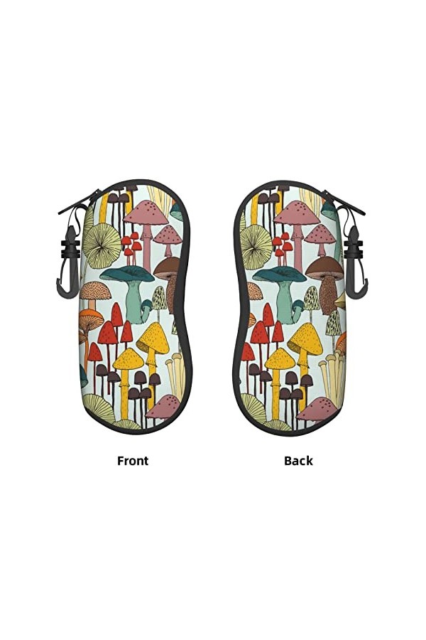 Étui souple pour lunettes de soleil avec clip de ceinture - Étui portable en néoprène avec fermeture éclair - Motif champigno