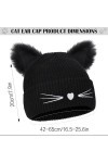 Bonnet Tricoté Femme Chapeau d’Oreilles de Chat Hiver Chaud Cap Hats en Tricot Elastique Bonnet de Ski avec Duvet et Broderie