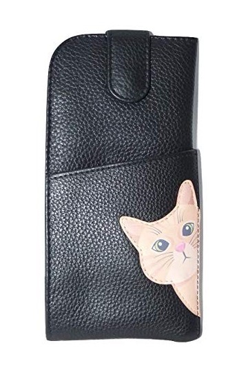 Mala Leather Étui à lunettes Cleo le chat en cuir souple avec large languette sur le dessus, Noir , taille unique