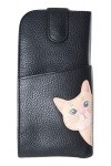 Mala Leather Étui à lunettes Cleo le chat en cuir souple avec large languette sur le dessus, Noir , taille unique