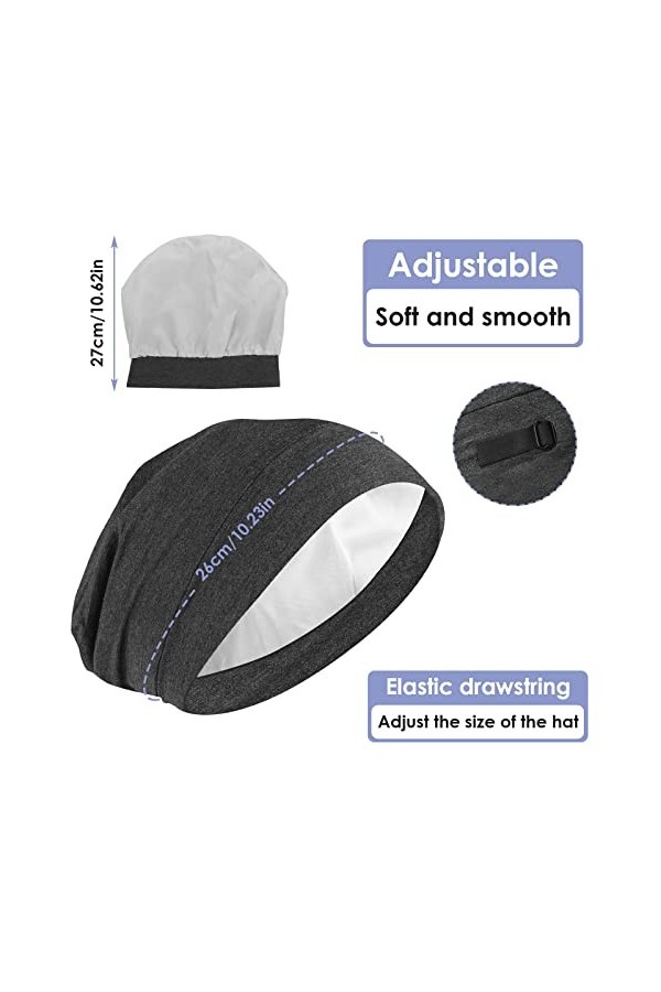 Molain Bonnet de Sommeil en Satin avec Doublure en Satin Réglable Doublure en Soie Noir