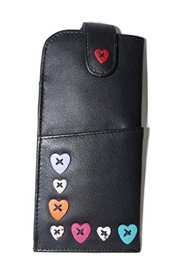 Mala Étui à lunettes en cuir souple avec motif cœurs