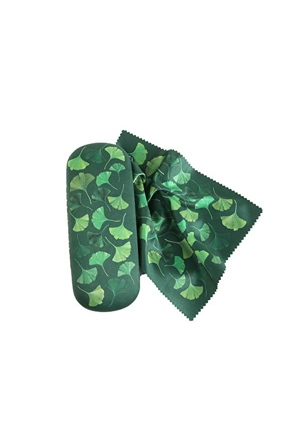 Generisch Étui à lunettes Ginkgo en microfibre avec chiffon de nettoyage, vert, M