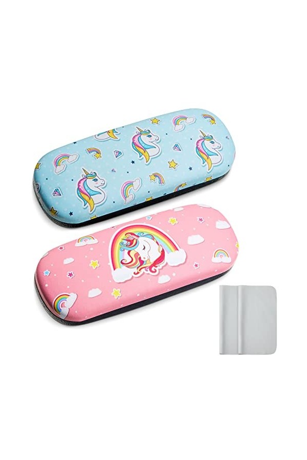 2 Paquets Étuis à Lunettes Licorne à Coque Dure avec 2 Chiffons de Nettoyage Abeille 