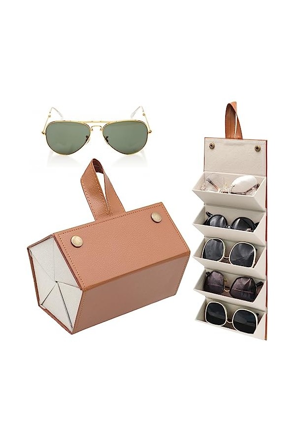 YAXIDAEVER Étui de Rangement pour Lunettes de Soleil de Voyage,5 Compartiments Rangement Lunette,Portable BoîTe à Lunettes po