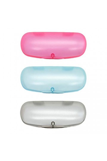 ZARSIO Lot de 3 étuis à lunettes rigides en plastique translucide givré avec fermeture magnétique, Bleu + rose + gris, taille