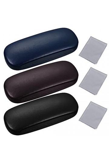 aurorayer Lot de 3 étuis à lunettes rigides en cuir synthétique avec 3 chiffons de nettoyage, étui portable pour lunettes de 
