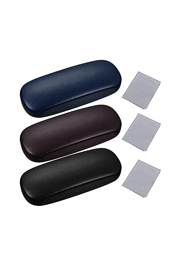aurorayer Lot de 3 étuis à lunettes rigides en cuir synthétique avec 3 chiffons de nettoyage, étui portable pour lunettes de 