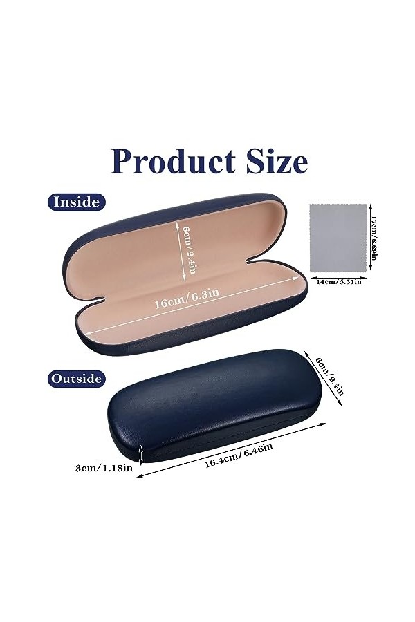 aurorayer Lot de 3 étuis à lunettes rigides en cuir synthétique avec 3 chiffons de nettoyage, étui portable pour lunettes de 