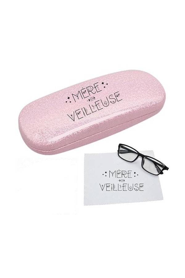 Taperso Etui a lunettes rose a paillette motif Maman merveilleuse