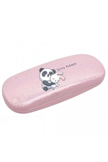 Taperso Etui a lunettes rose a paillette motif Panda et lapin personnalisable