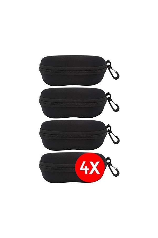 TBOC Étui Rigide à Lunettes de Soleil - [Pack 4 Unités] Boîte [Noire] Vue Protection Lecture Natation avec Clip Attache Ceiun
