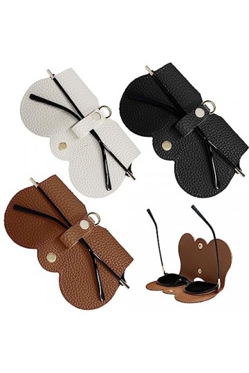 Ksndurn Lot de 3 étuis à lunettes de soleil à suspendre - Étui à lunettes de soleil en cuir souple noir, marron, gris , mult