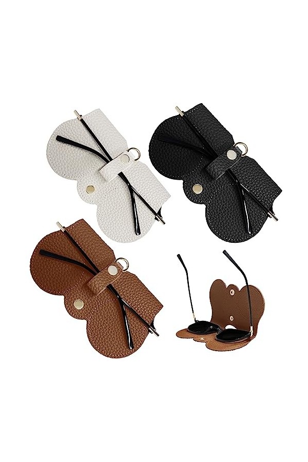 Ksndurn Lot de 3 étuis à lunettes de soleil à suspendre - Étui à lunettes de soleil en cuir souple noir, marron, gris , mult