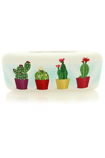 MIK funshopping Étui à lunettes avec différents motifs et fermeture snapback 16,5 x 6,5 x 5 cm, Cactus Flowers White, taille 