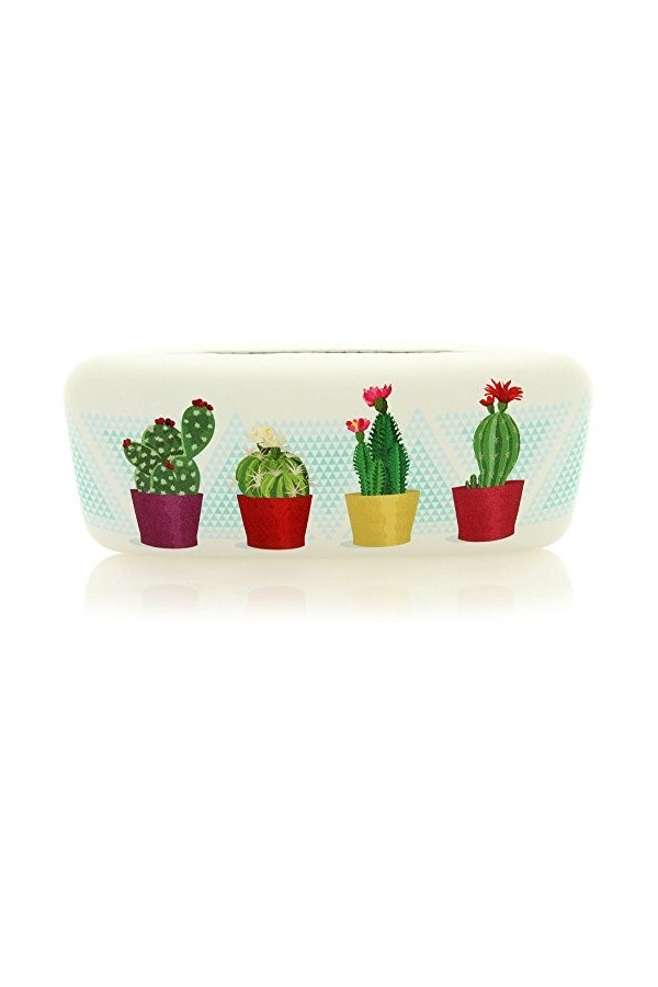 MIK funshopping Étui à lunettes avec différents motifs et fermeture snapback 16,5 x 6,5 x 5 cm, Cactus Flowers White, taille 