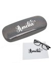 Taperso Etui a lunettes Noir a paillette motif avec votre prenom diablotin personnalisable