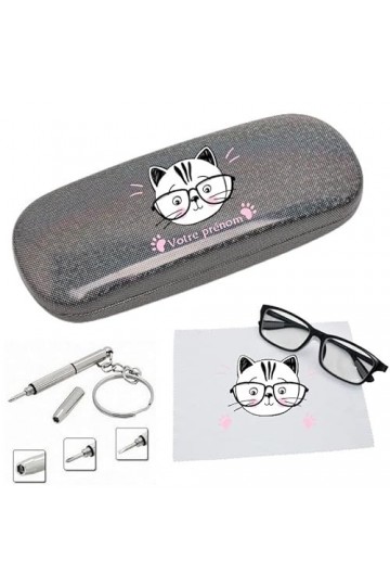 Taperso Etui noir lunettes paillettes chat personnalise