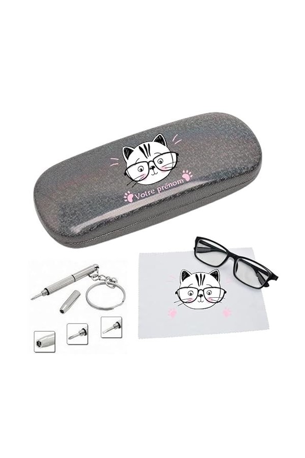 Taperso Etui noir lunettes paillettes chat personnalise