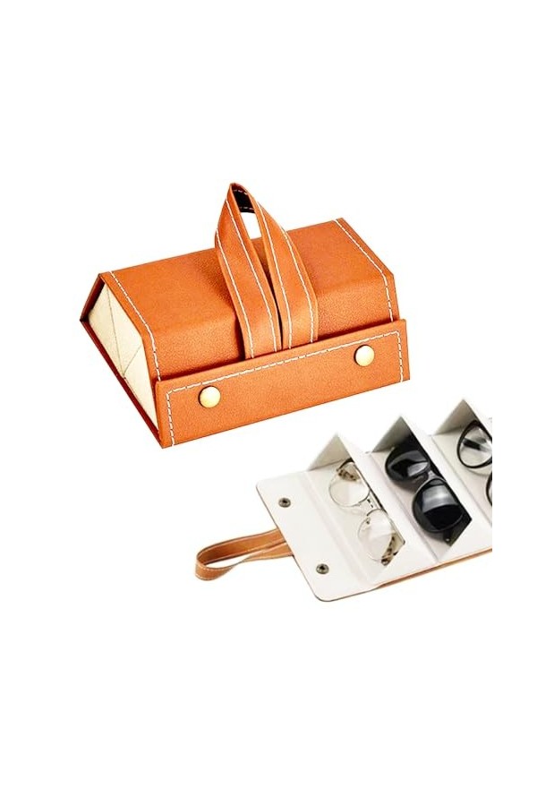 Rangement Lunette De Soleil，Étui à Lunettes Pliable Avec 3 Compartiment Boite Rangement Voyage Lunette Organisateur Lunette D
