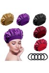xnnmzhao Satin Bonnet Lot de 5 Bonnets de Sommeil en Satin avec 5 élastiques pour Cheveux Bonnet de Sommeil en Satin pour Fem