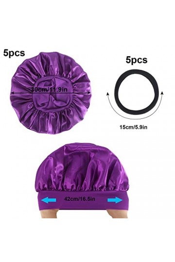 xnnmzhao Satin Bonnet Lot de 5 Bonnets de Sommeil en Satin avec 5 élastiques pour Cheveux Bonnet de Sommeil en Satin pour Fem