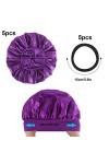 xnnmzhao Satin Bonnet Lot de 5 Bonnets de Sommeil en Satin avec 5 élastiques pour Cheveux Bonnet de Sommeil en Satin pour Fem